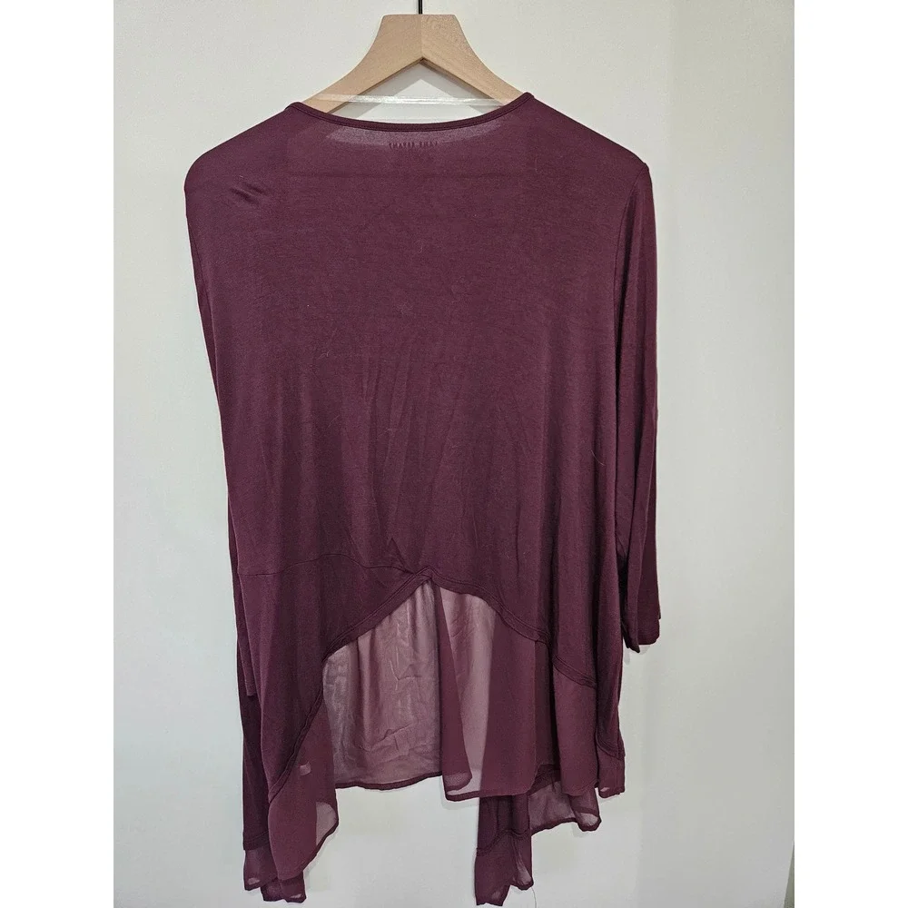 Lane Bryant Womens Burgundy Open Front Cardigan Chiffon Trim 18/20 1115049 - Picture 4 of 4